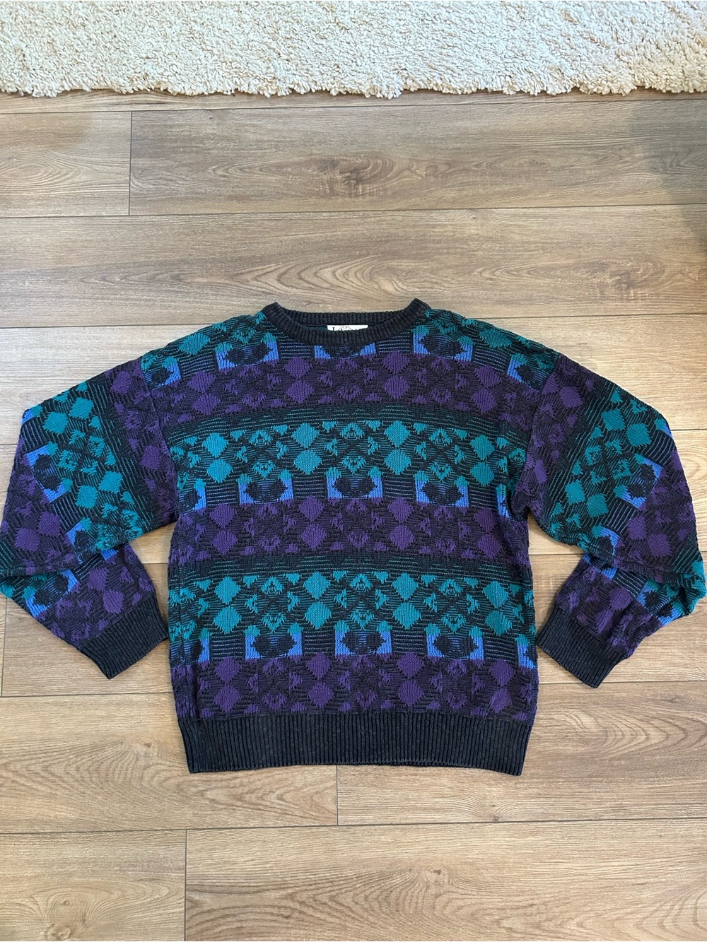 Vintage Jantzen USA Made Geometric Knit Sweater 90s Cosbycore Size L
